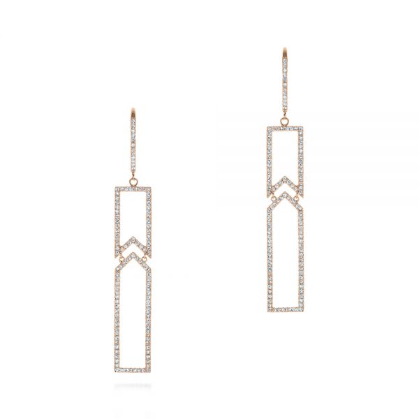 14k Rose Gold 14k Rose Gold Geometric Diamond Earrings - Three-Quarter View -  105346