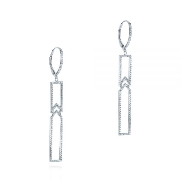 14k White Gold Geometric Diamond Earrings - Front View -  105346