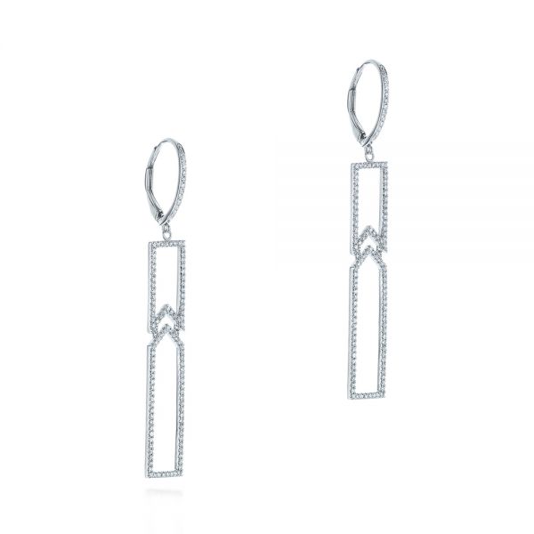 18k White Gold 18k White Gold Geometric Diamond Earrings - Front View -  105346