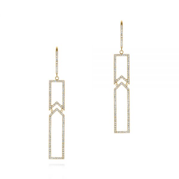 18k Yellow Gold 18k Yellow Gold Geometric Diamond Earrings - Three-Quarter View -  105346