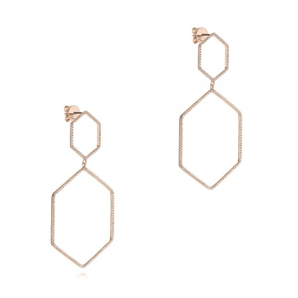 18k Rose Gold 18k Rose Gold Geometric Hexagon Diamond Earrings - Front View -  105343