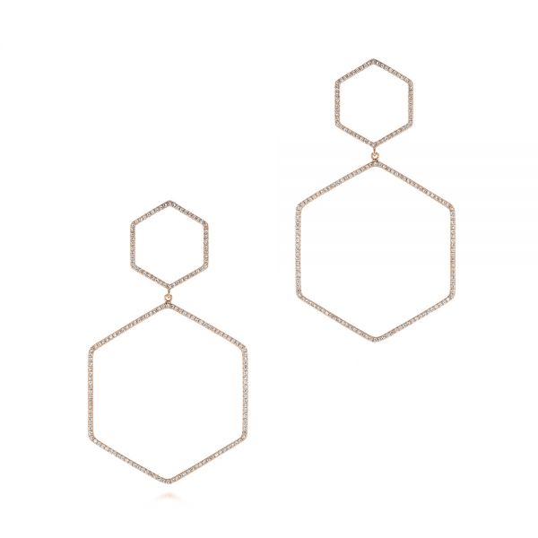 14k Rose Gold 14k Rose Gold Geometric Hexagon Diamond Earrings - Three-Quarter View -  105343