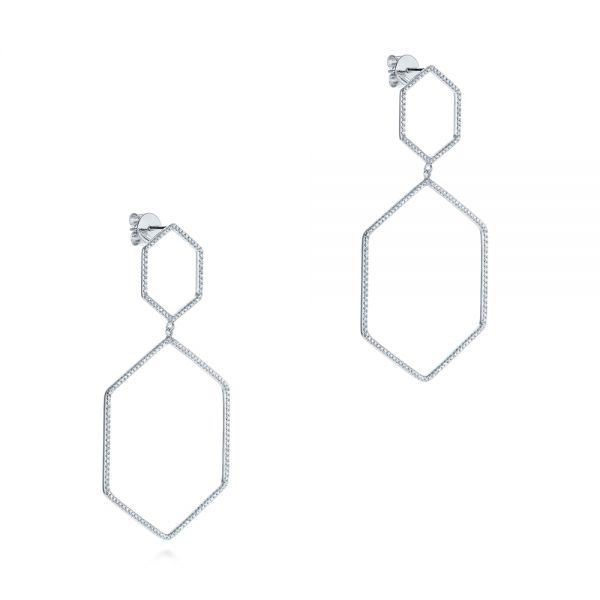 14k White Gold Geometric Hexagon Diamond Earrings - Front View -  105343
