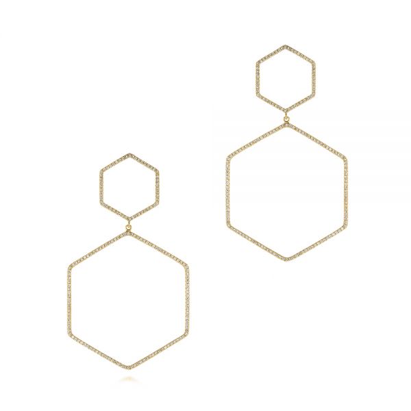 18k Yellow Gold 18k Yellow Gold Geometric Hexagon Diamond Earrings - Three-Quarter View -  105343