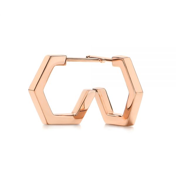 18k Rose Gold 18k Rose Gold Geometric Hexagon Hoop Earrings - Front View -  105994