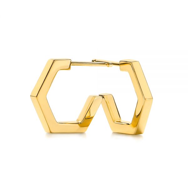 18k Yellow Gold 18k Yellow Gold Geometric Hexagon Hoop Earrings - Front View -  105994