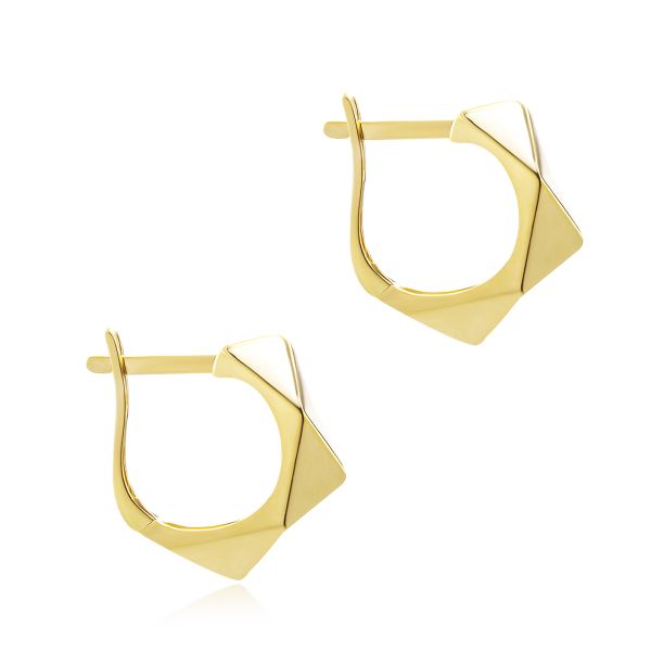 14k Yellow Gold Geometric Petite Hoops - Front View - 107698