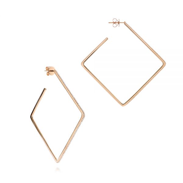 14k Rose Gold 14k Rose Gold Geometric Square Diamond Hoops - Front View - 105287