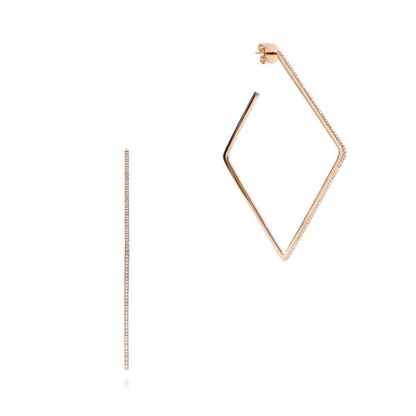 14k Rose Gold 14k Rose Gold Geometric Square Diamond Hoops - Three-Quarter View - 105287