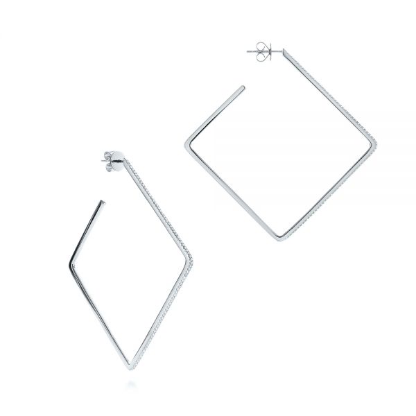  Platinum Platinum Geometric Square Diamond Hoops - Front View -  105287