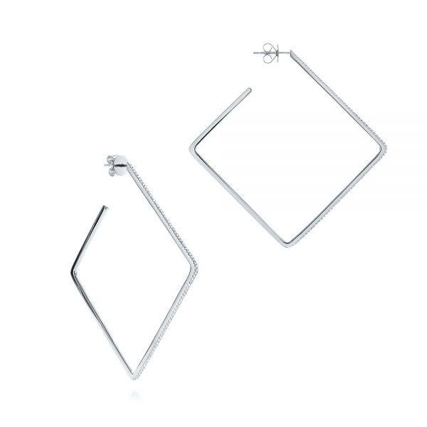 18k White Gold 18k White Gold Geometric Square Diamond Hoops - Front View - 105287