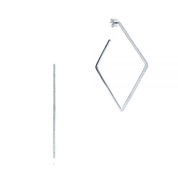  Platinum Platinum Geometric Square Diamond Hoops - Three-Quarter View -  105287