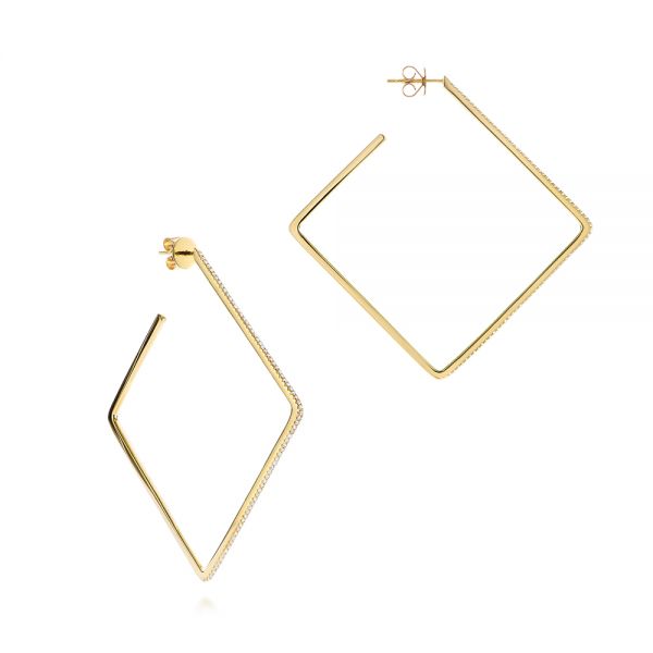 14k Yellow Gold Geometric Square Diamond Hoops - Front View -  105287