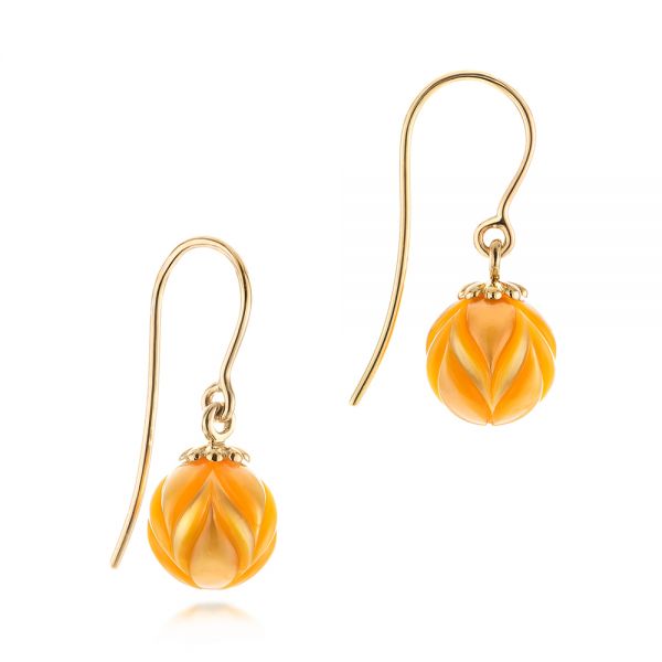 14k Yellow Gold En Pearl Tulip Earrings - Front View - 103248