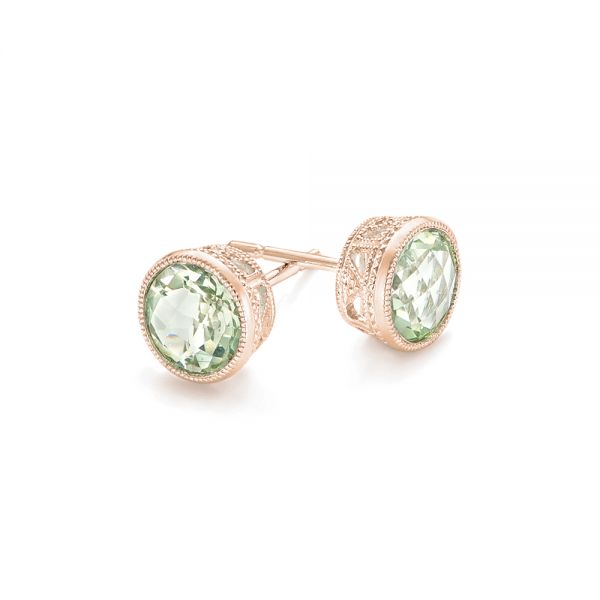 14k Rose Gold 14k Rose Gold Green Quartz Stud Earrings - Front View - 102663