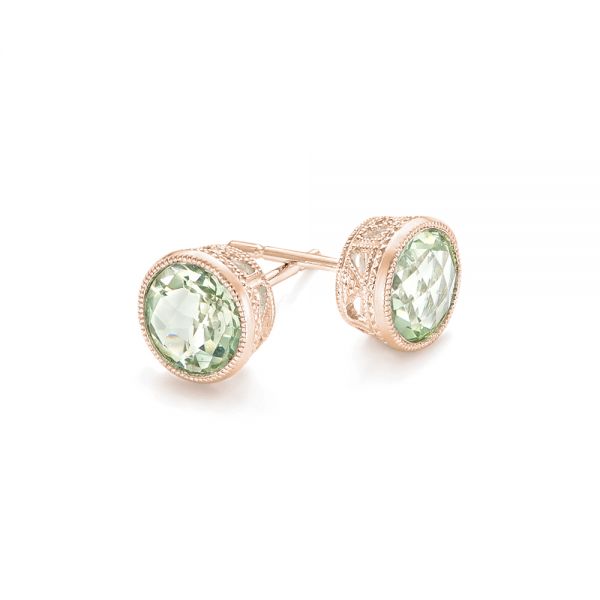 14k Rose Gold 14k Rose Gold Green Quartz Stud Earrings - Front View -  102663