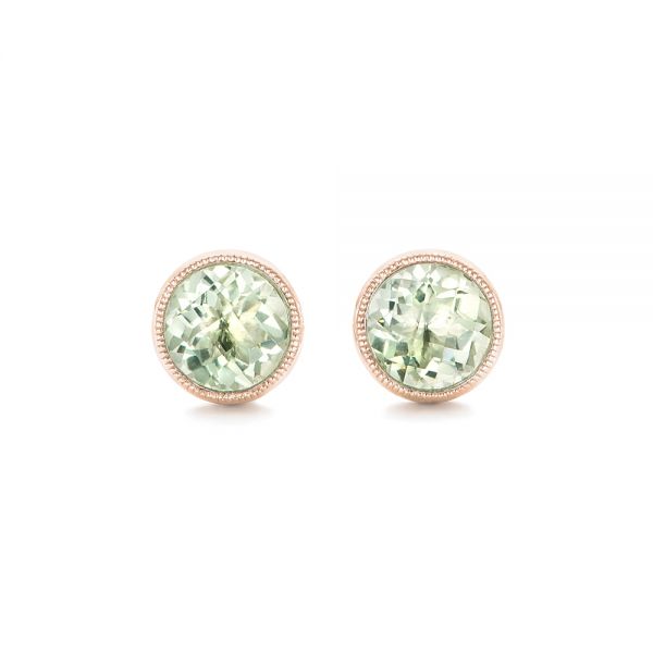 18k Rose Gold 18k Rose Gold Green Quartz Stud Earrings - Three-Quarter View -  102663