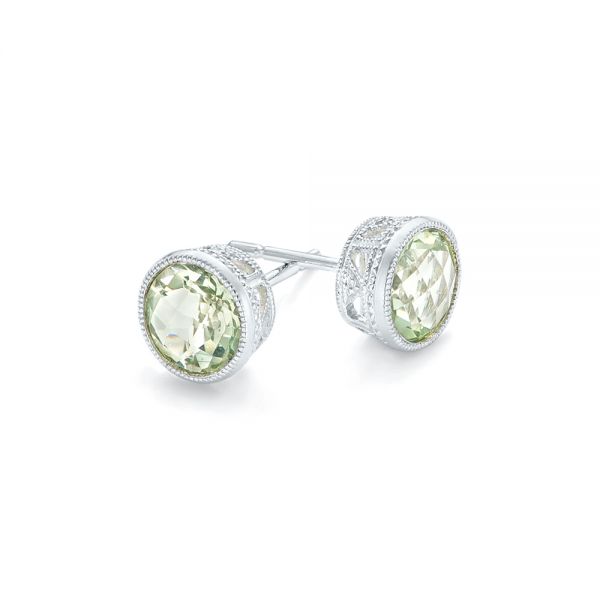 14k White Gold Green Quartz Stud Earrings - Front View - 102663