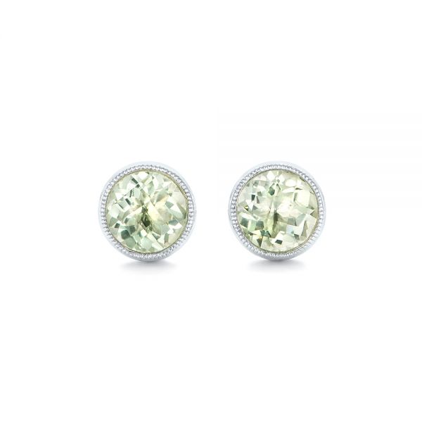 14k White Gold Green Quartz Stud Earrings - Three-Quarter View -  102663