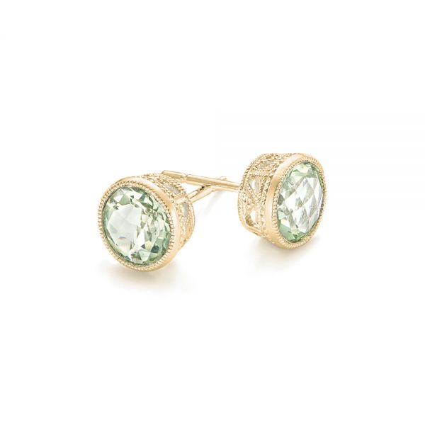 14k Yellow Gold 14k Yellow Gold Green Quartz Stud Earrings - Front View - 102663