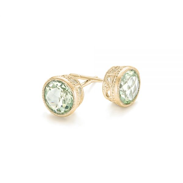 14k Yellow Gold 14k Yellow Gold Green Quartz Stud Earrings - Front View -  102663