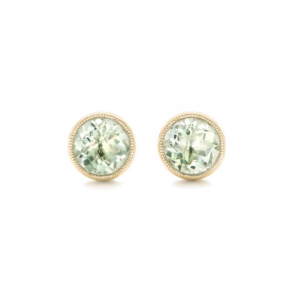 14k Yellow Gold 14k Yellow Gold Green Quartz Stud Earrings - Three-Quarter View -  102663