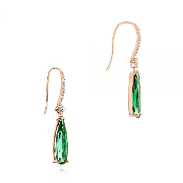 18k Rose Gold 18k Rose Gold Green Tourmaline And Diamond Earrings - Front View -  106330