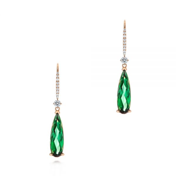 18k Rose Gold 18k Rose Gold Green Tourmaline And Diamond Earrings - Three-Quarter View -  106330