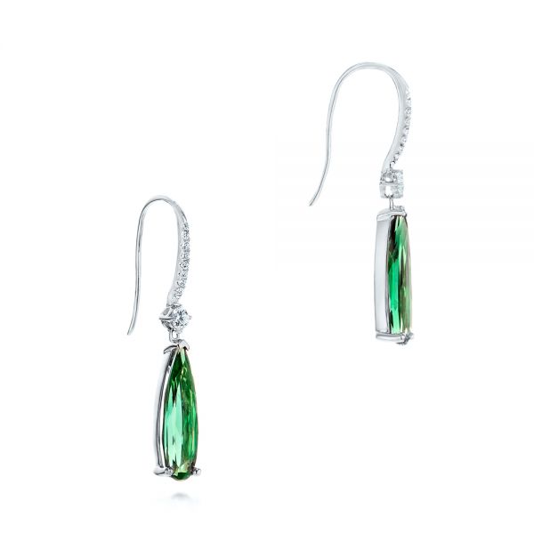 14k White Gold 14k White Gold Green Tourmaline And Diamond Earrings - Front View -  106330