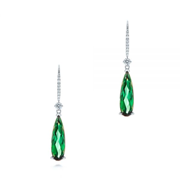  Platinum Platinum Green Tourmaline And Diamond Earrings - Three-Quarter View -  106330