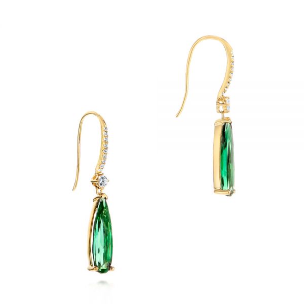 14k Yellow Gold Green Tourmaline And Diamond Earrings - Front View -  106330