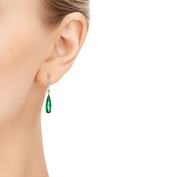 14k Yellow Gold Green Tourmaline And Diamond Earrings - Hand View - 106330