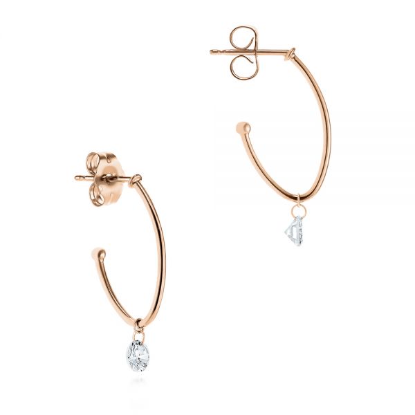 18k Rose Gold 18k Rose Gold Invisible Set Diamond Drop Earrings - Front View - 105224