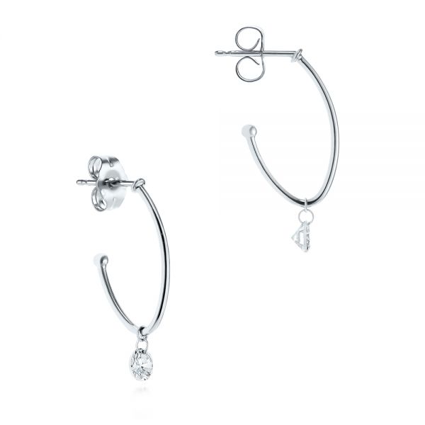 14k White Gold Invisible Set Diamond Drop Earrings - Front View - 105224