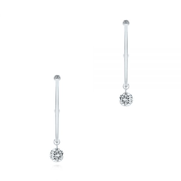 14k White Gold Invisible Set Diamond Drop Earrings - Three-Quarter View -  105224