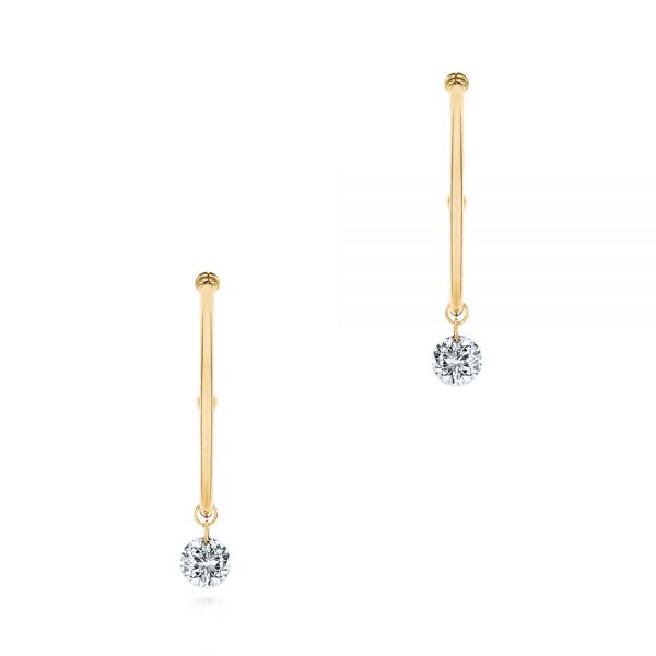 18k Yellow Gold 18k Yellow Gold Invisible Set Diamond Drop Earrings - Three-Quarter View -  105224