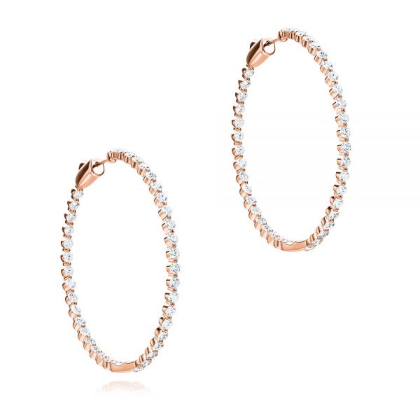 18k Rose Gold 18k Rose Gold Large Diamond Hoop Earrings - Front View - 107086