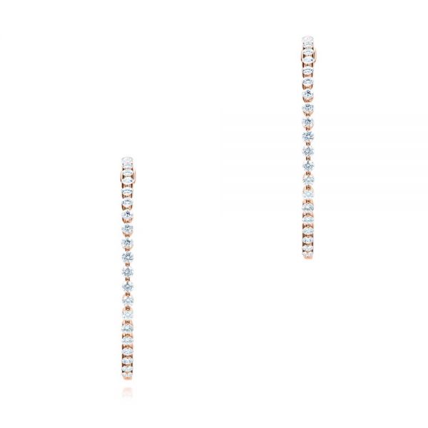 18k Rose Gold 18k Rose Gold Large Diamond Hoop Earrings - Three-Quarter View -  107086