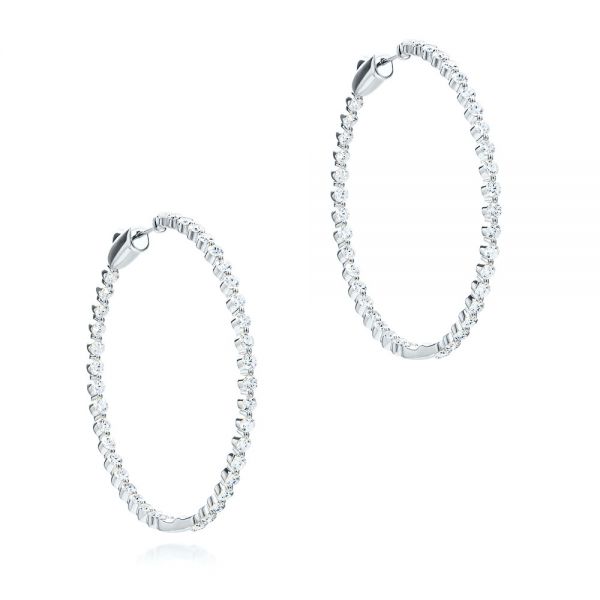  Platinum Platinum Large Diamond Hoop Earrings - Front View -  107086