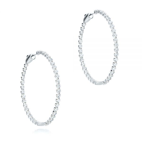 18k White Gold 18k White Gold Large Diamond Hoop Earrings - Front View -  107086