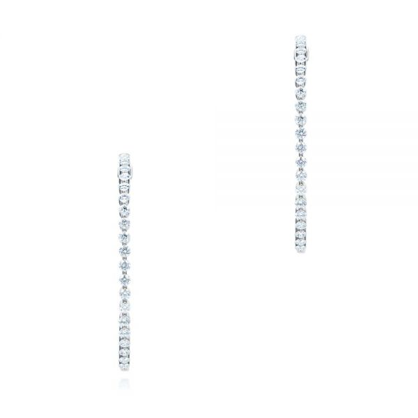  Platinum Platinum Large Diamond Hoop Earrings - Three-Quarter View -  107086