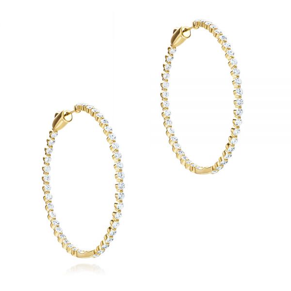 14k Yellow Gold 14k Yellow Gold Large Diamond Hoop Earrings - Front View - 107086