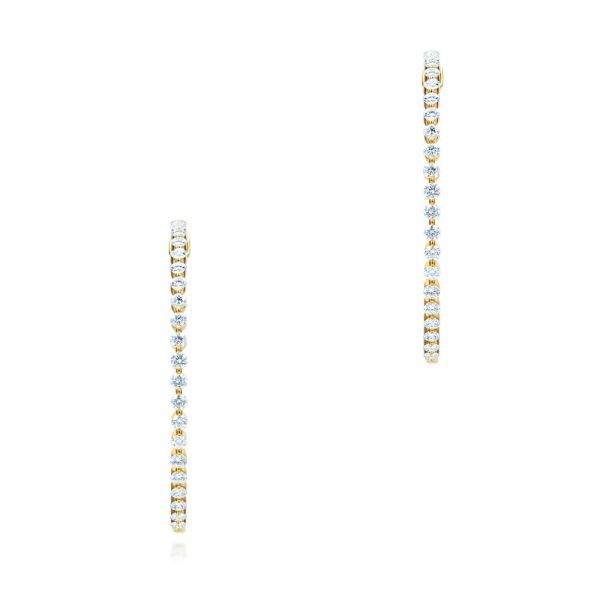 14k Yellow Gold 14k Yellow Gold Large Diamond Hoop Earrings - Three-Quarter View -  107086