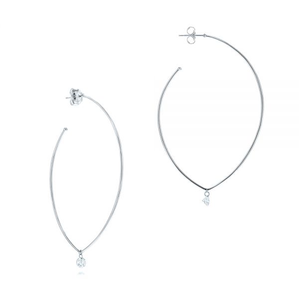 18k White Gold 18k White Gold Large Hoop Round Diamond Earrings - Front View -  106692