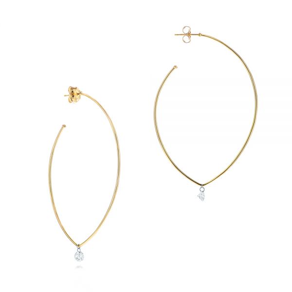 Yellow Gold Yellow Gold Large Hoop Round Diamond Earrings - Front View - 106692