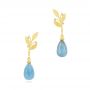 18K Gold Laurel Leaf And Aquamarine Earring Drops - Three-Quarter View -  107228 - Thumbnail