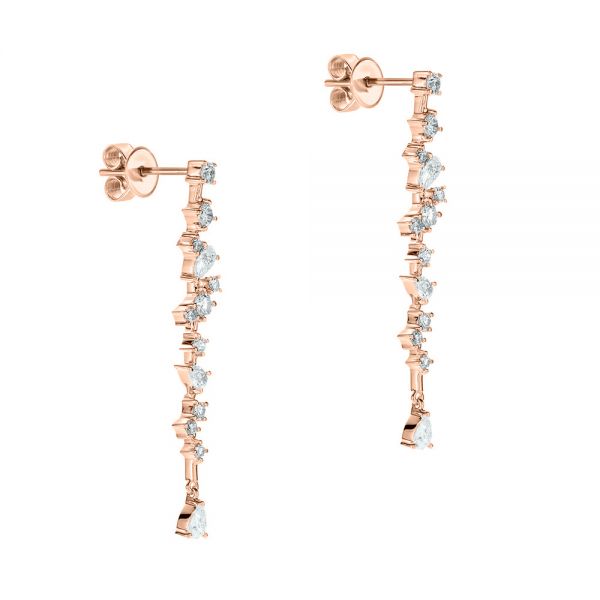 18k Rose Gold 18k Rose Gold Linear Drop Multi-shape Diamond Earrings - Front View -  107000