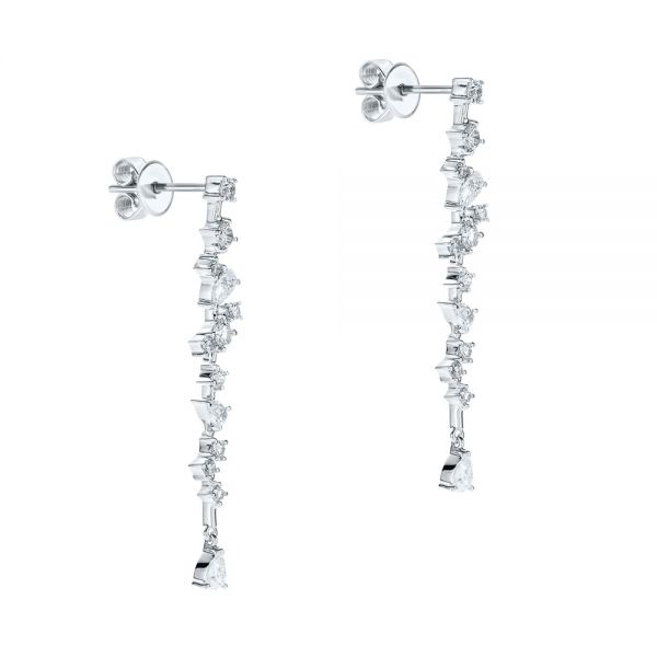 18k White Gold 18k White Gold Linear Drop Multi-shape Diamond Earrings - Front View -  107000