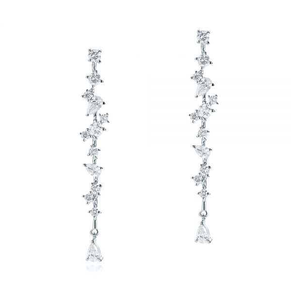 14k White Gold 14k White Gold Linear Drop Multi-shape Diamond Earrings - Three-Quarter View -  107000