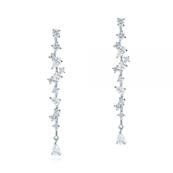 18k White Gold 18k White Gold Linear Drop Multi-shape Diamond Earrings - Three-Quarter View -  107000